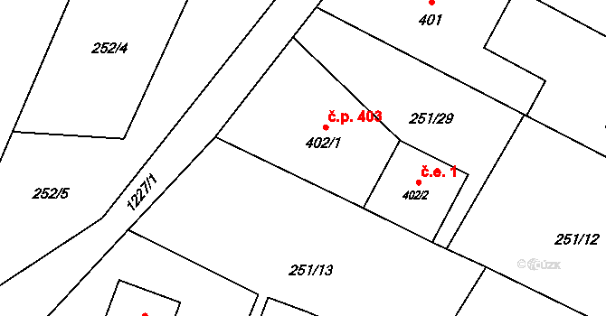Mořkov 403 na parcele st. 402/1 v KÚ Mořkov, Katastrální mapa
