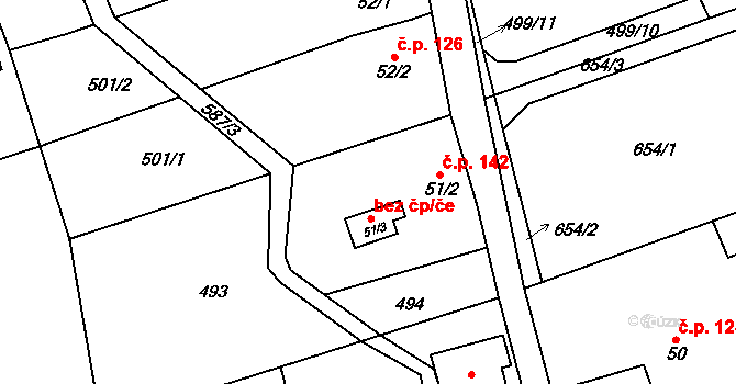 Lubina 142, Kopřivnice na parcele st. 51/2 v KÚ Drnholec nad Lubinou, Katastrální mapa