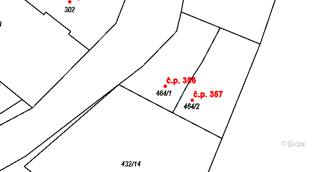 Lány 356 na parcele st. 464/1 v KÚ Lány, Katastrální mapa