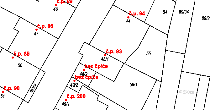 Řevničov 93 na parcele st. 48/1 v KÚ Řevničov, Katastrální mapa
