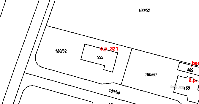Břilice 321, Třeboň na parcele st. 555 v KÚ Břilice, Katastrální mapa