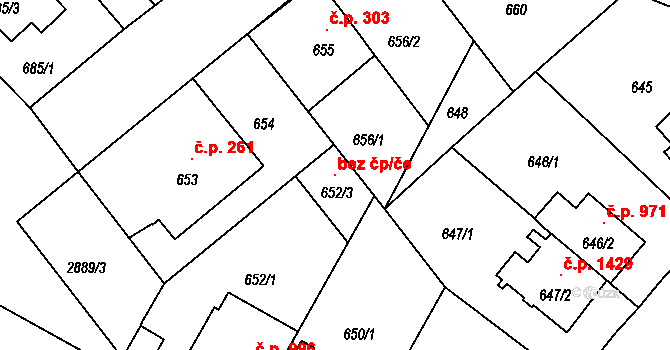 Praha 99995484 na parcele st. 652/3 v KÚ Braník, Katastrální mapa