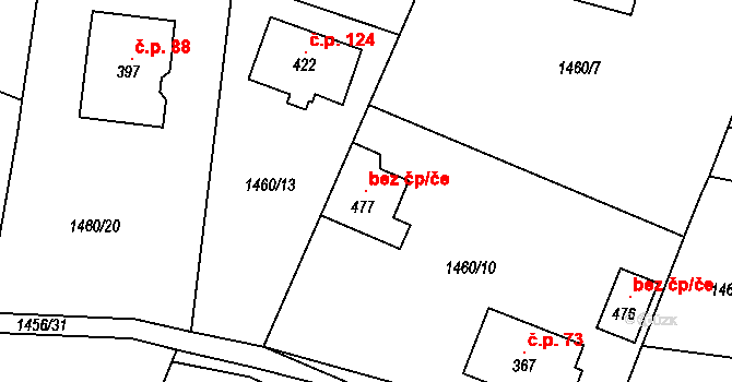 Ondřejov 102089485 na parcele st. 477 v KÚ Třemblat, Katastrální mapa