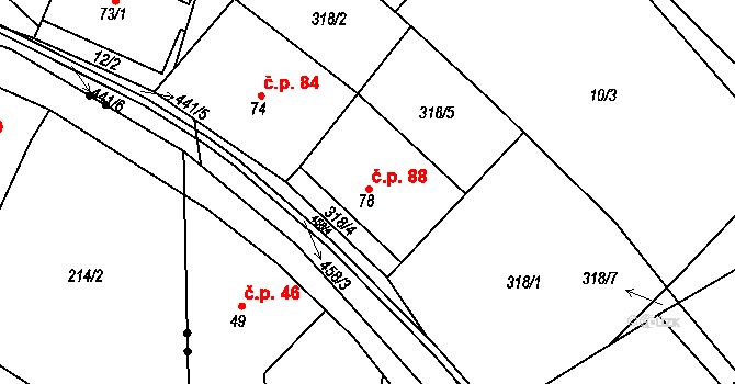 Hrochov 88, Lipová na parcele st. 78 v KÚ Hrochov, Katastrální mapa