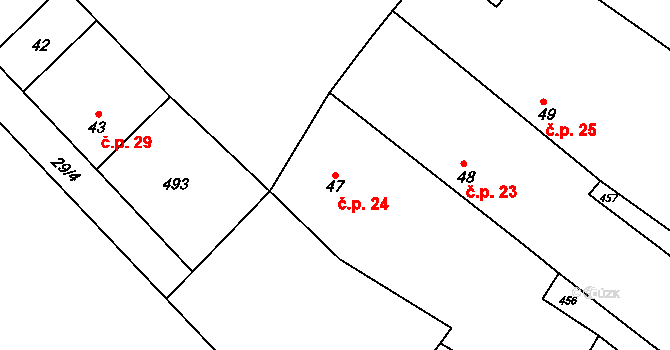 Žíšov 24, Vavřinec na parcele st. 47 v KÚ Žíšov, Katastrální mapa
