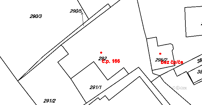 Rýnovice 166, Jablonec nad Nisou na parcele st. 292 v KÚ Rýnovice, Katastrální mapa