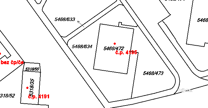 Jihlava 4195 na parcele st. 5468/472 v KÚ Jihlava, Katastrální mapa