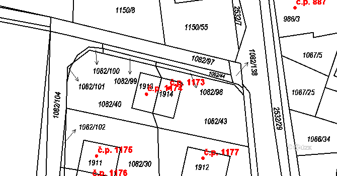 Dobříš 1173 na parcele st. 1914 v KÚ Dobříš, Katastrální mapa