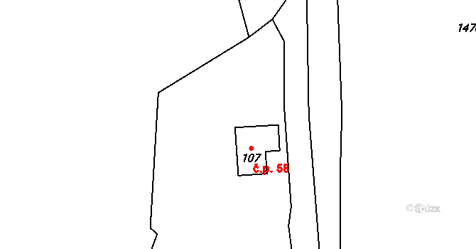 Kuří 58, Benešov nad Černou na parcele st. 107 v KÚ Kuří, Katastrální mapa