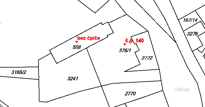 Kunratice u Cvikova 140 na parcele st. 375/1 v KÚ Kunratice u Cvikova, Katastrální mapa
