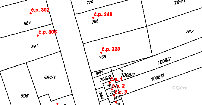 Žabčice 328 na parcele st. 766 v KÚ Žabčice, Katastrální mapa
