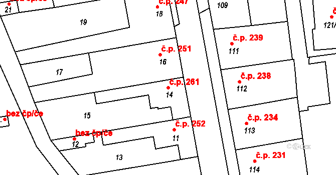 Rohatec 261 na parcele st. 14 v KÚ Rohatec, Katastrální mapa