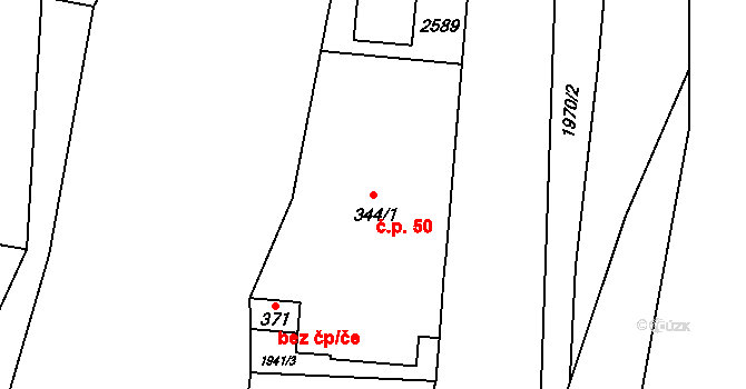 Horní Lomná 50 na parcele st. 344/1 v KÚ Horní Lomná, Katastrální mapa