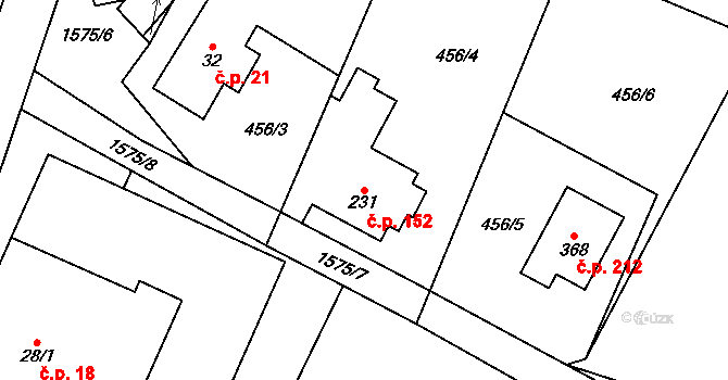 Rychaltice 152, Hukvaldy na parcele st. 231 v KÚ Rychaltice, Katastrální mapa