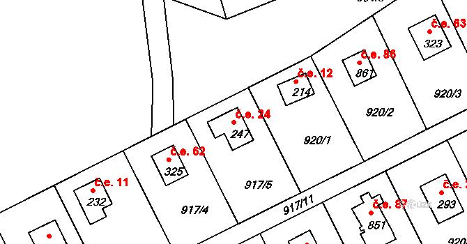 Loutí 24, Rabyně na parcele st. 247 v KÚ Rabyně, Katastrální mapa