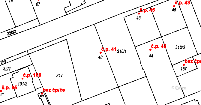 Hradišťko I 41, Veltruby na parcele st. 40 v KÚ Hradišťko I, Katastrální mapa