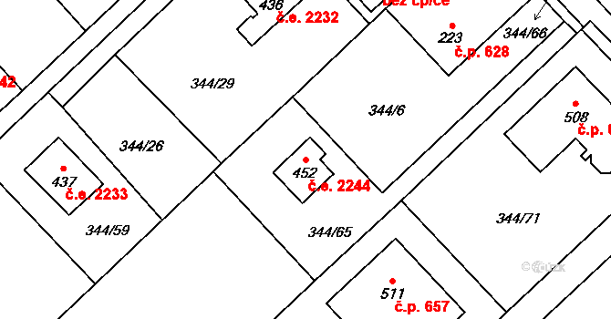 Struhařov 2244, Kamenice na parcele st. 452 v KÚ Štiřín, Katastrální mapa