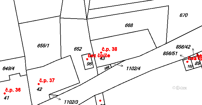 Sumrakov 38, Studená na parcele st. 43 v KÚ Sumrakov, Katastrální mapa