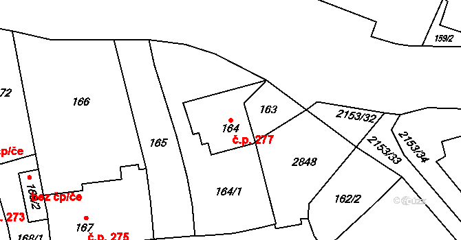 Třebechovice pod Orebem 277 na parcele st. 164 v KÚ Třebechovice pod Orebem, Katastrální mapa