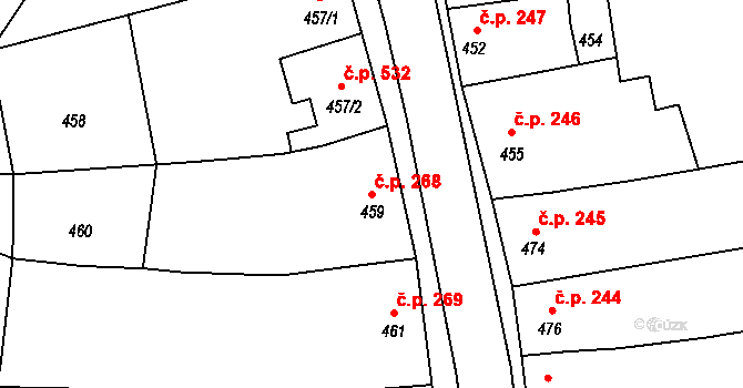 Rakodavy 268, Věrovany na parcele st. 459 v KÚ Věrovany, Katastrální mapa
