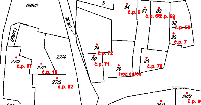 Poplze 72, Libochovice na parcele st. 74 v KÚ Poplze, Katastrální mapa
