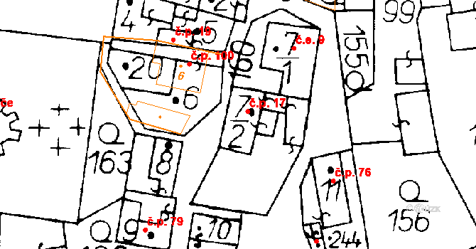 Ředhošť 17, Mšené-lázně na parcele st. 7/2 v KÚ Ředhošť, Katastrální mapa