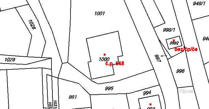 Jilemnice 548 na parcele st. 1000 v KÚ Jilemnice, Katastrální mapa