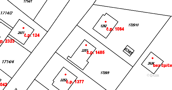 Rožnov pod Radhoštěm 1485 na parcele st. 2251 v KÚ Rožnov pod Radhoštěm, Katastrální mapa