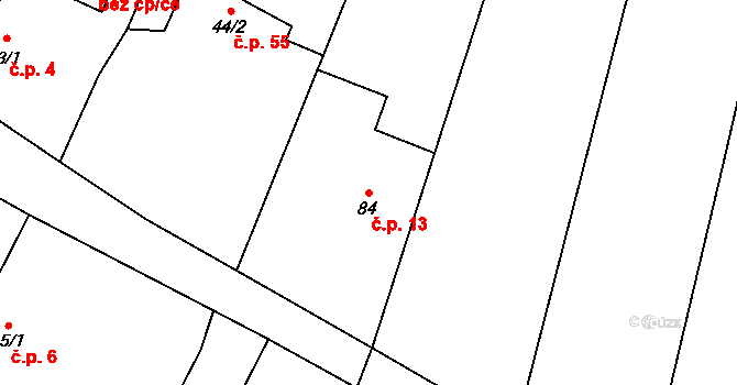 Tetín 13 na parcele st. 84 v KÚ Tetín, Katastrální mapa