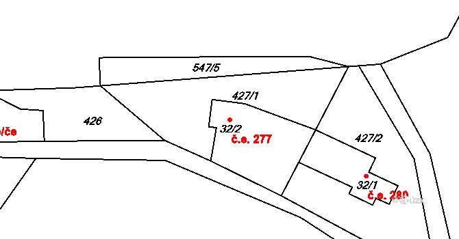 Přední Chlum 277, Milešov na parcele st. 32/2 v KÚ Přední Chlum, Katastrální mapa