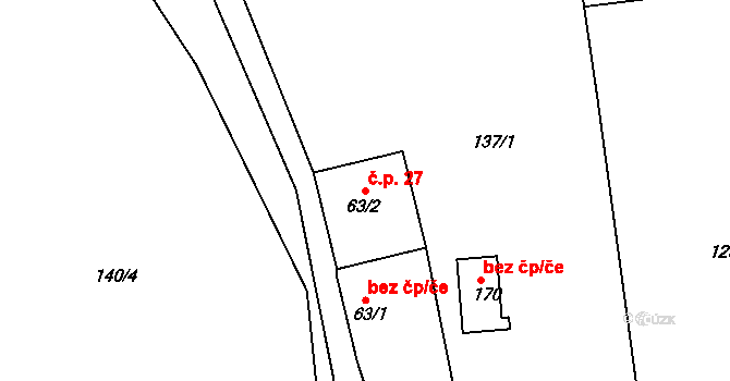 Libošovice 27 na parcele st. 63/2 v KÚ Libošovice, Katastrální mapa