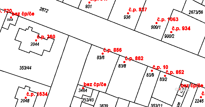 Lysá nad Labem 856 na parcele st. 83/6 v KÚ Lysá nad Labem, Katastrální mapa