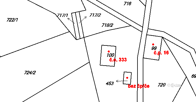 Mukařov 333, Malá Skála na parcele st. 100 v KÚ Mukařov u Jablonce nad Nisou, Katastrální mapa