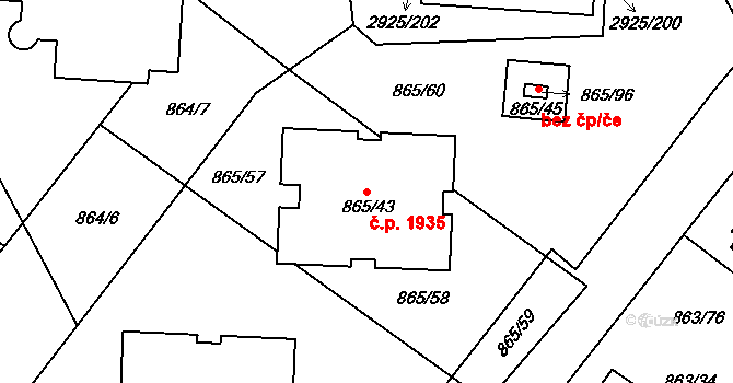 Pelhřimov 1935 na parcele st. 865/43 v KÚ Pelhřimov, Katastrální mapa