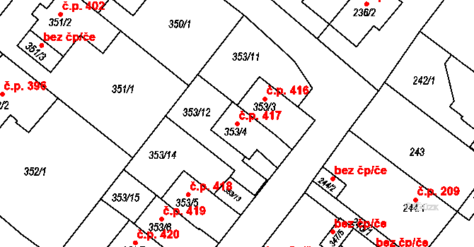 Sobědruhy 417, Teplice na parcele st. 353/4 v KÚ Sobědruhy, Katastrální mapa