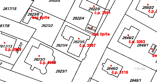 Teplice 2967 na parcele st. 2623/5 v KÚ Teplice, Katastrální mapa