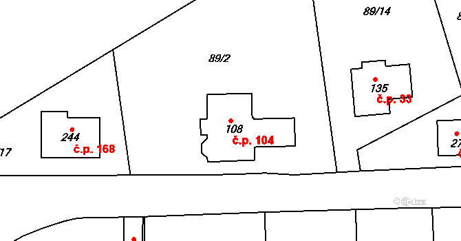 Borek 104, Rokycany na parcele st. 108 v KÚ Borek u Rokycan, Katastrální mapa