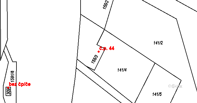 Obříství 44 na parcele st. 155/3 v KÚ Obříství, Katastrální mapa
