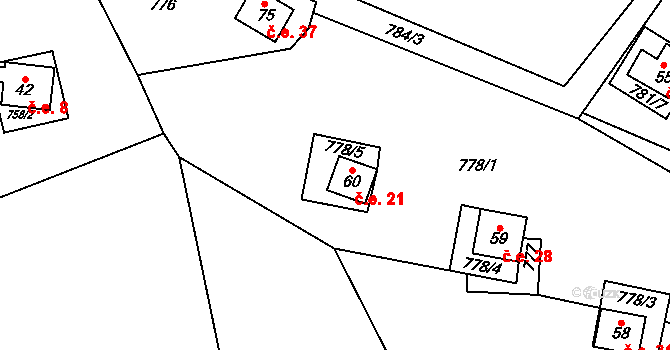 Skránčice 21, Zavlekov na parcele st. 60 v KÚ Skránčice, Katastrální mapa