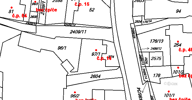 Leskovec 14 na parcele st. 97/1 v KÚ Leskovec, Katastrální mapa