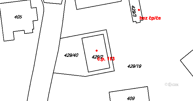 Sedlec 113, Praha na parcele st. 429/2 v KÚ Sedlec, Katastrální mapa