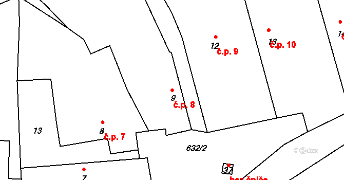 Nebřehovice 8 na parcele st. 9 v KÚ Nebřehovice, Katastrální mapa