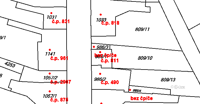Dvůr Králové nad Labem 811 na parcele st. 986/1 v KÚ Dvůr Králové nad Labem, Katastrální mapa