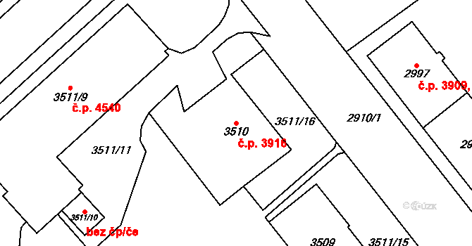 Chomutov 3916 na parcele st. 3510 v KÚ Chomutov I, Katastrální mapa