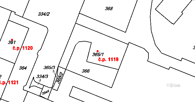Podlesí 1118, Havířov na parcele st. 365/1 v KÚ Bludovice, Katastrální mapa