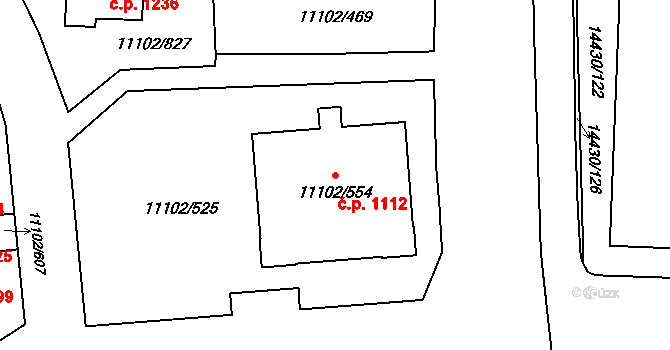 Severní Předměstí 1112, Plzeň na parcele st. 11102/554 v KÚ Plzeň, Katastrální mapa
