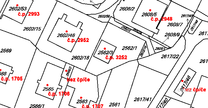 Teplice 3252 na parcele st. 2562/3 v KÚ Teplice, Katastrální mapa