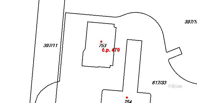 Dobroměřice 470 na parcele st. 753 v KÚ Dobroměřice, Katastrální mapa