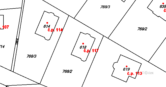 Svinaře 117 na parcele st. 618 v KÚ Svinaře, Katastrální mapa