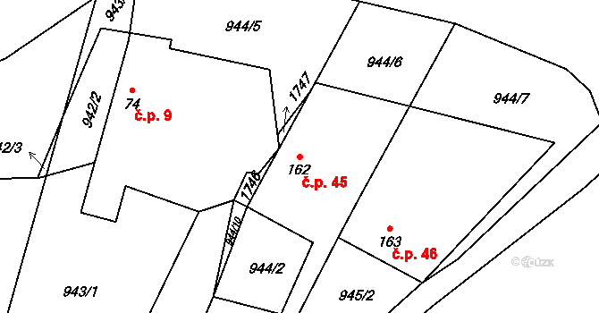 Karlov-Nepomuk 45, Dražíč na parcele st. 162 v KÚ Dražíč, Katastrální mapa